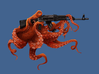 Oct and Loaded ak47 illustration octopus