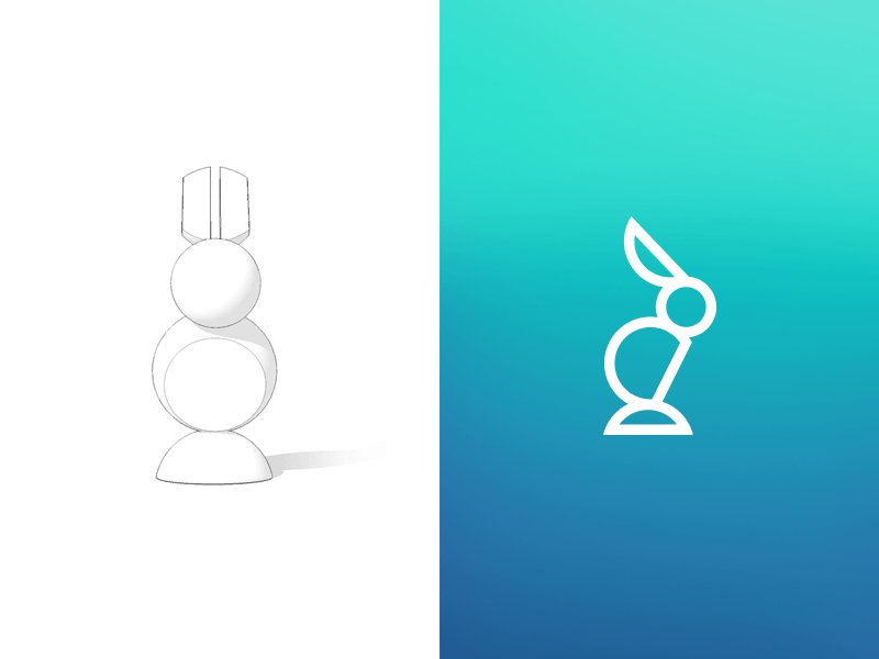 White Rabbit Rotate magic mascot rotate 3d rabbit bunny branding identity logo