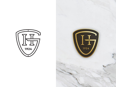 G & H button g gold h hospitality identity logo marble monogram pin shield