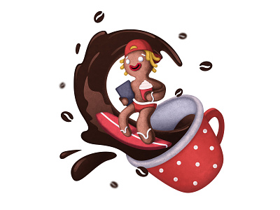 Gingerbread Surfer illustration bean cap card christmas coffe cup design gingerbread gingerbread man illustration laptop splash surfer wave