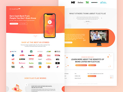 CashBack App Landing Page Design app blockchain branding cashback design ecommerce flat gradients icon illustration landing page minimal mobile mobile app mobile app design orange ui ux web website