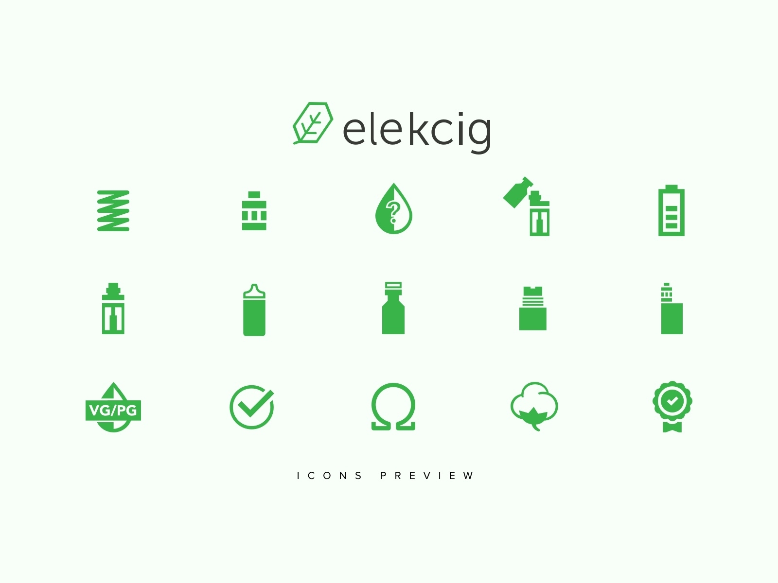Elekcig vape shop icons clean creative e-cigarette elements green icons icons design illustrations shop vape