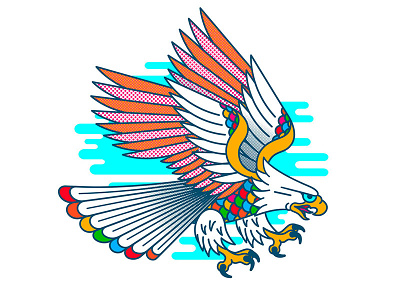 Flight of Fancy bird design eagle tattoo graphic halftone neo traditional rainbow spectrum tattoo tee shirt vector vintage