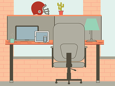 Office Shot brick desk illustration ipad iphone macbook office space