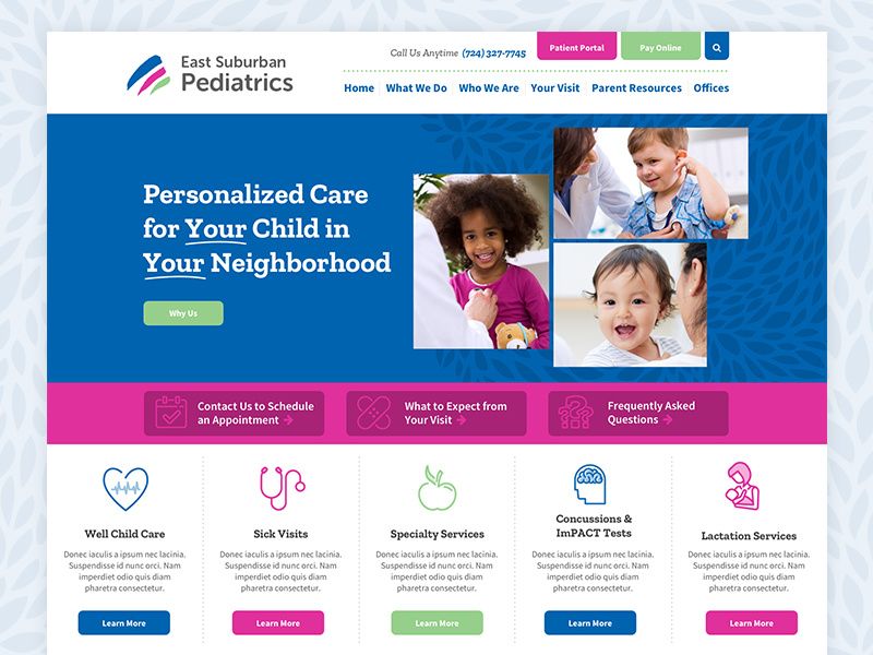 East Suburban Pediatrics Website pediatrics web design web website