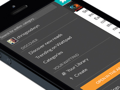 Concept - Wattpad Mobile Menu iphone menu mobile reading slider ui