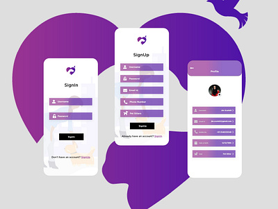 Login Register Pet App adobe xd app design app designer branding design illustration login screen logo mobile app design mobile ui pet pet app pet care pet logo pet shop profile design signup ui ux