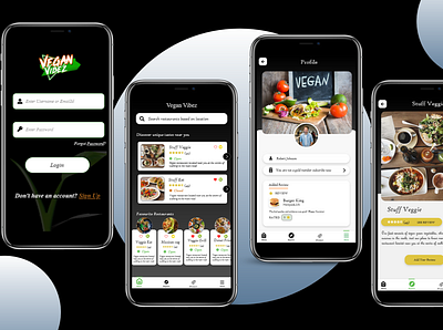 Food Review App Screen app app design app designer design food app food home login design login screen mobile app design mobile ui profile design restaurant restaurant app ui ux vegan app vegan app design