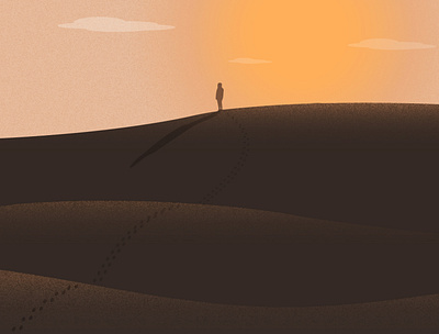 Deserted brush desert design flat grain grunge illustration landscape man minimal noise sunset vector