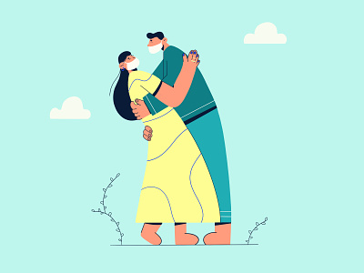 Love 2d boy character character design clean coronavirus couple face flat girl hug love man minimal park vector woman