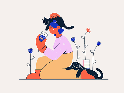 All I need these days! cat character character design clean creative process dog family flowers garden home illustration minimal pets process procreate quarantine spring