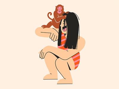 Crazy monkey 🐒 character character design cute fun girl holiday illustration 2d minimal modern monkey trip vector vector design