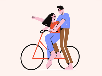 Bicycle bicycle character character design clean couple cute face flat friends fun girl illustration minimal modern people vector vector art
