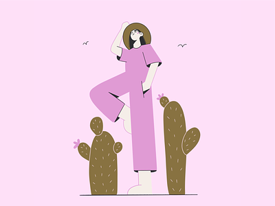 Cactus 🌵 cactus character character design design face flat girl illustration illustration 2d minimal nature pink vector vector art