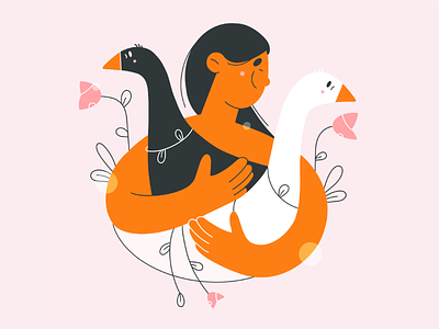 Care 🖤 animal animals care character character design girl illustration 2d minimal art minimal illustration person swan swans vector art vector graphic vector illustrator