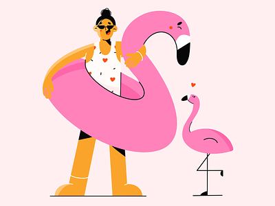 summer love beach character character design flamingo flamingos flat design illustration illustration 2d illustration art love summer summer love vector art