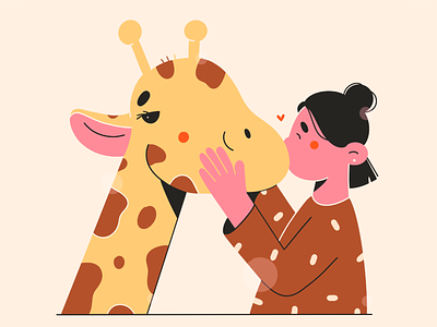 kiss animal character character design giraffe girl illustration illustration 2d kiss love vector vector art