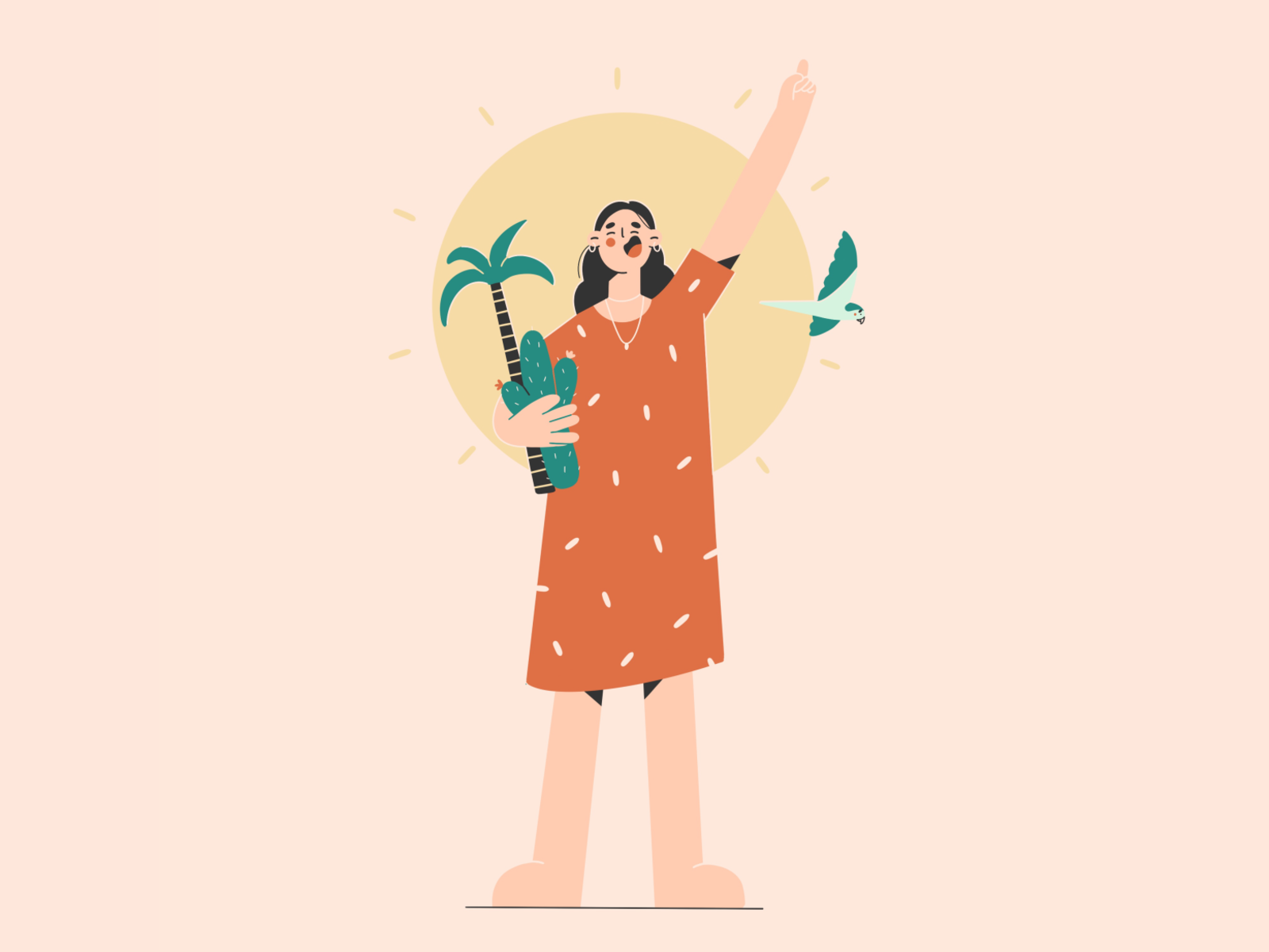 Holidays on the island cactus character character design girl holiday illustration illustration 2d minimal art palmtree parrot summer sun vector vector art