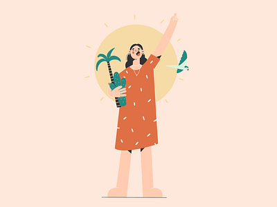 Holidays on the island cactus character character design girl holiday illustration illustration 2d minimal art palmtree parrot summer sun vector vector art