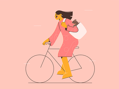 The wind in her hair bicycle character character design cute dog doggy flat friends girl happy illustration illustration 2d minimal art speed vector art wind