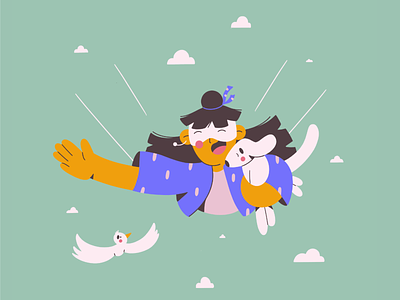 in the clouds! bird character character design clouds dog doggy face illustration flying illustration illustration 2d minimal minimal art sky traveling vector vector art