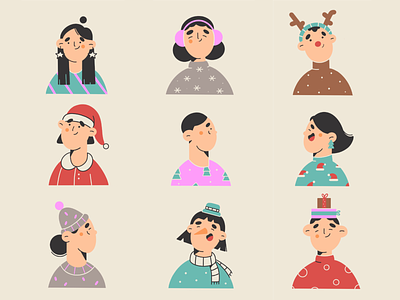 1st December avatars character character design christmas colors cute characters december friends happy illustration illustration 2d people vector art