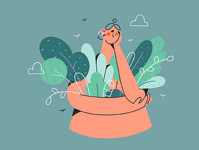 Embracing nature character character design green illustration illustration 2d lineart minimal art minimal illustration nature nature lover plants simple illustration vector art web illustration