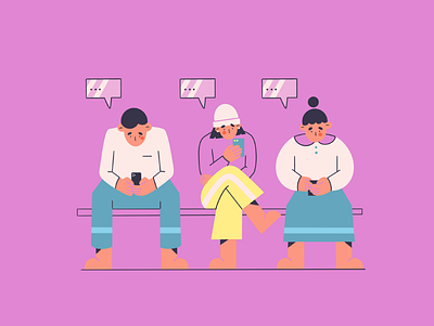 conversation character character design conversation flat illustration illustration illustration 2d line art messages minimal art people people sitting phone phone abuse shapes sitting social media talk vector art vector illustration