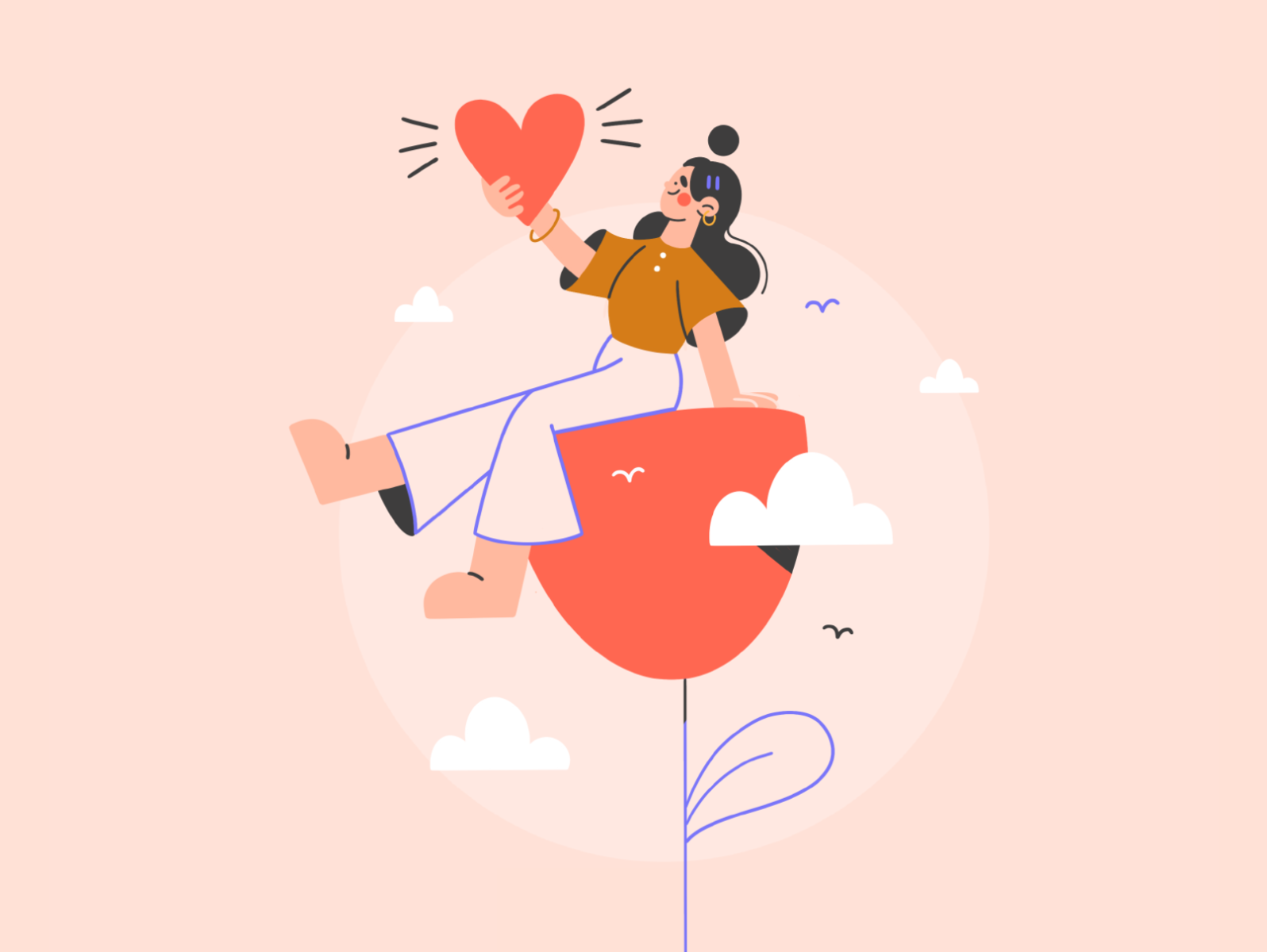 thank you! character character design clean illustration clouds cute illustration flatillustration flower followers girl heart illustration illustration 2d lineart love minimal minimal art minimal illustration thank you vector vector art