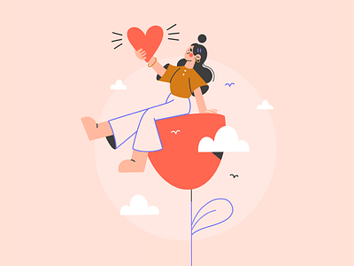 thank you! character character design clean illustration clouds cute illustration flatillustration flower followers girl heart illustration illustration 2d lineart love minimal minimal art minimal illustration thank you vector vector art