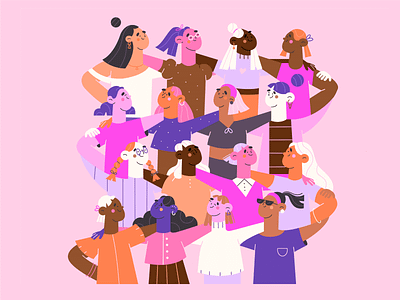 Together avatars blog illustration character character design cute characters diversity flat characters girls illustration illustration 2d love minimal art people support team team work together vector art web illustration women support