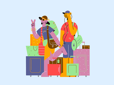 Holiday with the girl blog illustration boy character character design couple cute characters girl holiday illustration illustration 2d minimal art minimal illustration shapes suitcase sunglasses traveler traveling vector vector art web illustration