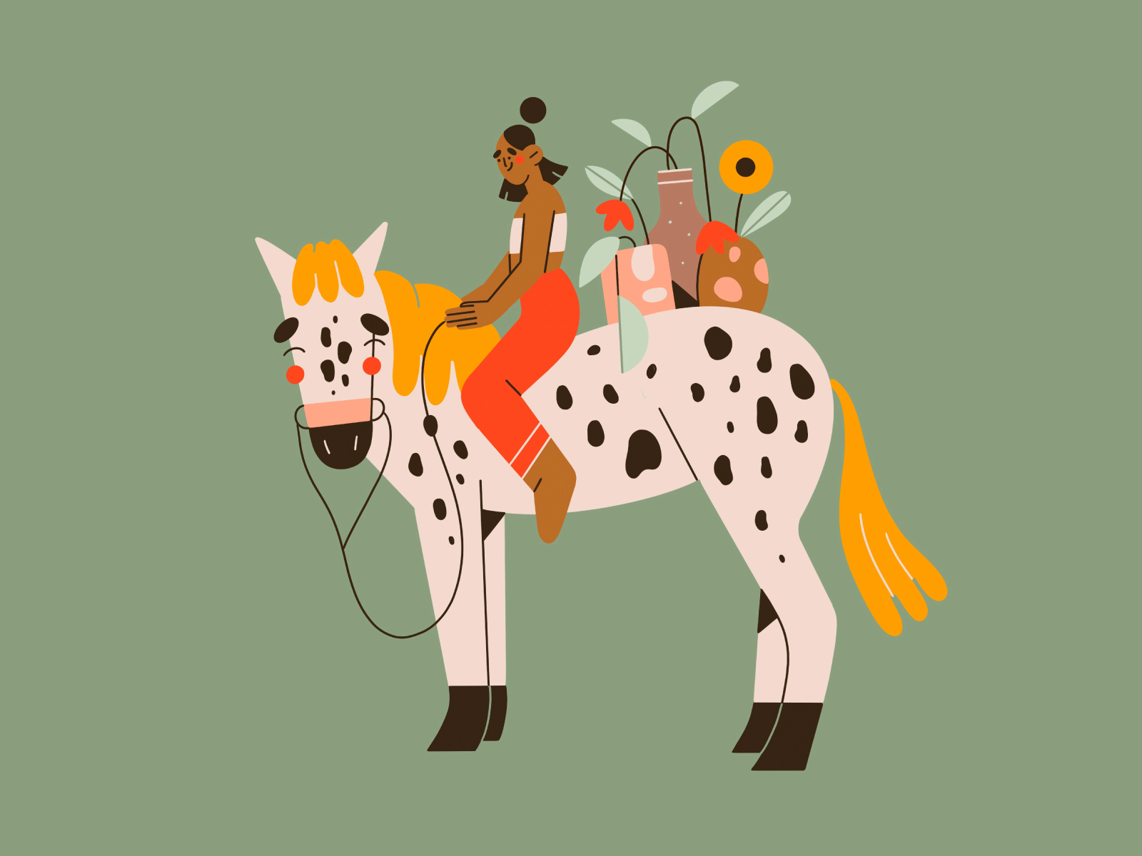 Horse riding minimal modern illustration friend good vibe blog illustration web illustration cute illustration animals sport flowers horse riding horse vector minimal art illustration 2d vector art illustration character design character