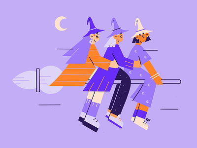 My partners in crime blog illustration character character design design fun halloween illustration illustration 2d minimal art night pattern purple shapes sisters vector vector art web illustration witch witches
