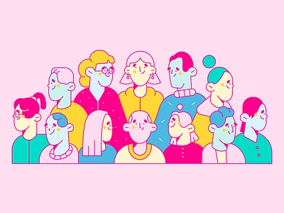 Together avatar avatars character character design characters color contrast diversity illustration illustration 2d outline people pink shapes society together vector vector art