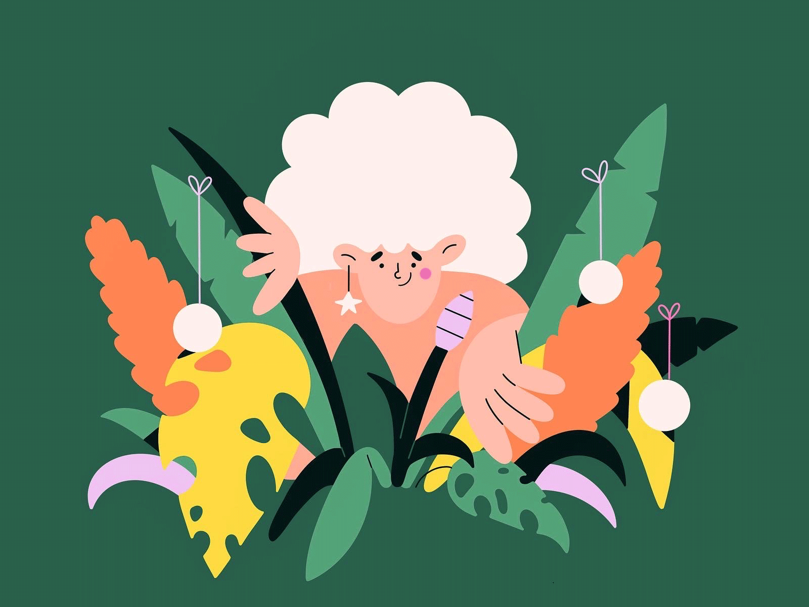 Wild girl afro character character design christmas girl illustration illustration 2d jungle minimal art minimal illustration outdoor plants shapes simple design vector vector art web illustration wild girl