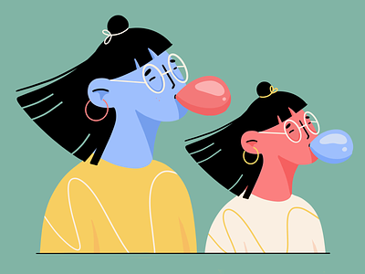 Sisters character character design characters clean ui face faces flat girl illustration lines modern illustration shapes sisters ui vector art