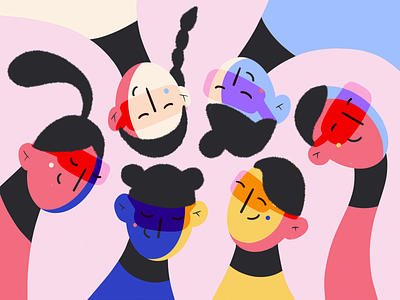 Enjoy the moment boy character character design characters face faces flat friends girl hair hairstyle happiness happy illustration joy people pink smile vector vector art