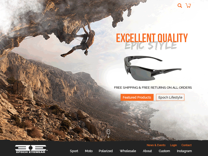 Epoch Eyewear Hero Design action sports eyewear hero navigation product page sunglasses ui visual design web design