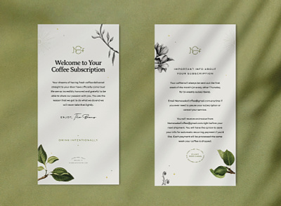 Coffee Subscription Welcome Card brand identity branding business card coffee branding coffee subscription design food and drink industry hospitality brand illustration logo mockup natural brand nature branding nature inspired restaurant branding stationery subscription card welcome card