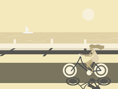 A girl on a bicycle art bicycle girl illustration relax sea sky sun vector