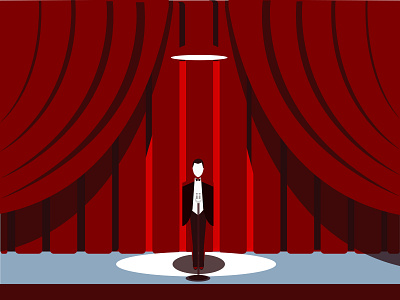 On the stage curtains illustration light man red stage suit vector vector art