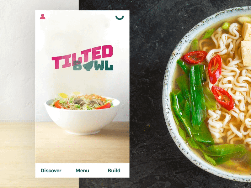 Tilted Bowl app chat ui custom food onboard onboarding principle ramen sketch app ui ux