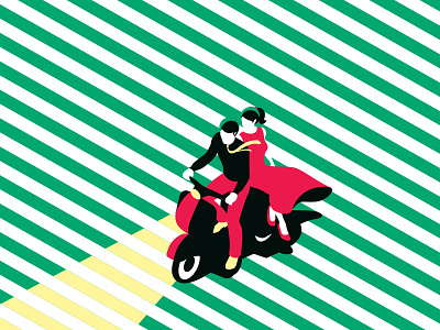 Ride with me dolce green man red ride stripes vespa woman