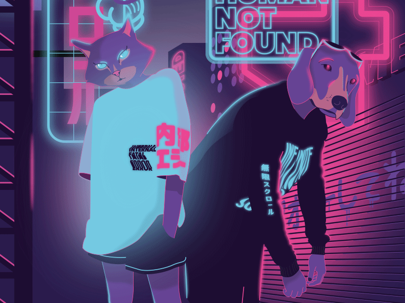 404 Human Not Found 404 animation cat dog fashion gif illustration neon