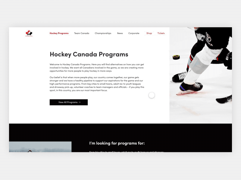 Hockey Canada Programs Landing design hockey prototyping sports ui ui deisgn ux ux design web web design