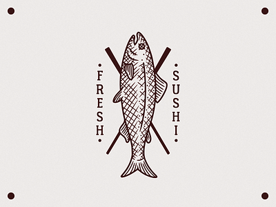 Fresh Sushi - Illustration crosshatching distressedunrest fish graphic design illustrator lockup retro salmon sushi sushi logo t shirt design typography vector illustration vintage vintage style