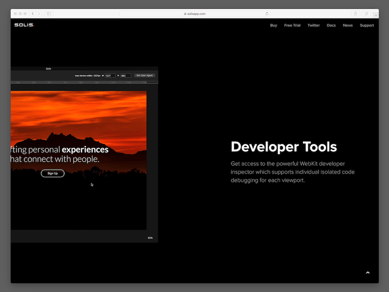 Solis Site - Dev Tools scss live sync editing code mac app html css web design