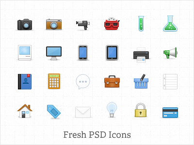 Fresh PSD Icon Set apple bundle camera clean cute design download friendly icon icons mac pixel set slr snack vector vintage web