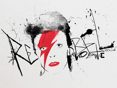 David Bowie black brush expressive ink red typography